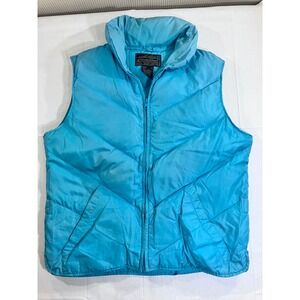 Eddie Bauer Womens Puffer Vest Blue Goose Down Outdoor Quilted‎ Full Zip L
